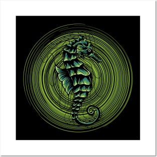 Sea horse in circle Posters and Art